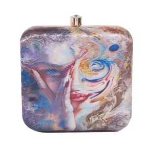 Stylish Satin Digital Print Sqaure Box Clutch for Women & Girls