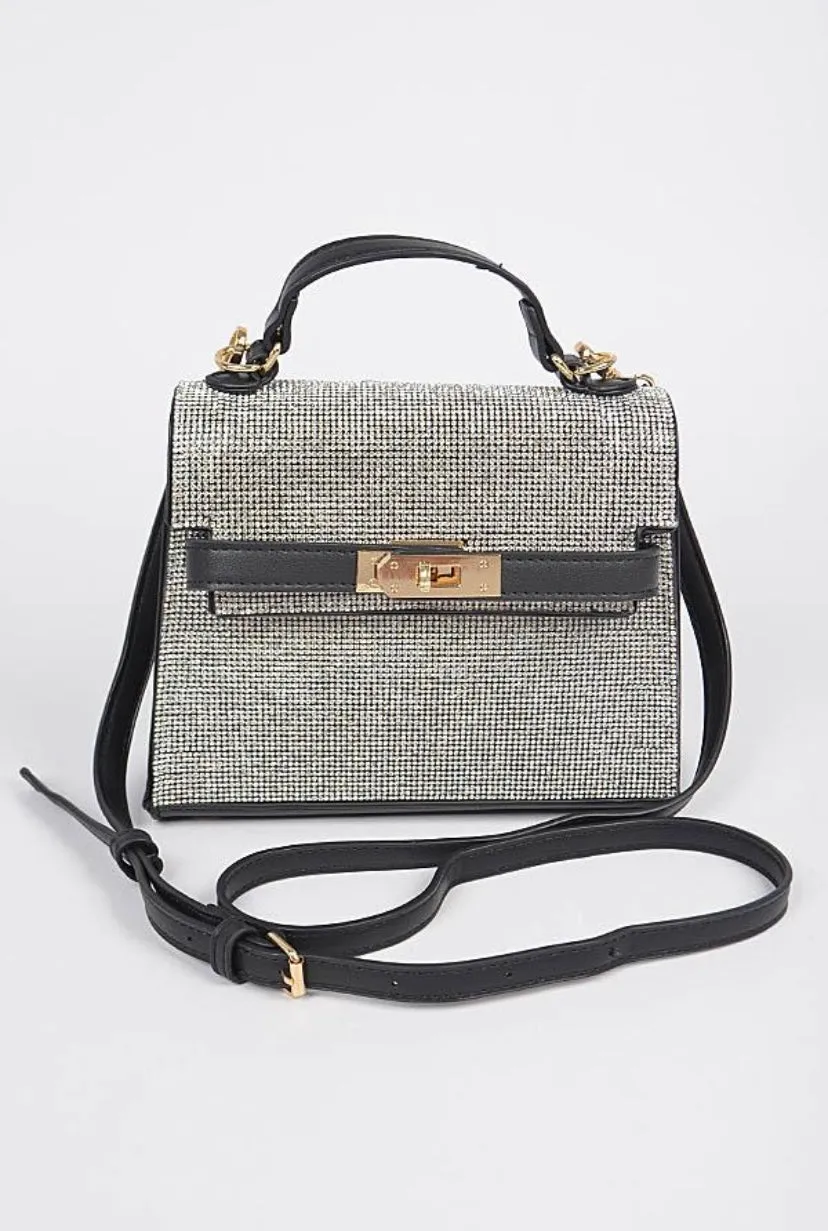 Subduction Glitter Rhinestone Top Handle Bag, Fashion Crystal Crossbody Evening Bag, Sparkling Cocktail Party Club Bling Clutch Purse for Women