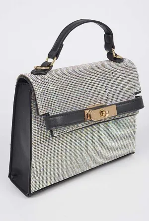 Subduction Glitter Rhinestone Top Handle Bag, Fashion Crystal Crossbody Evening Bag, Sparkling Cocktail Party Club Bling Clutch Purse for Women
