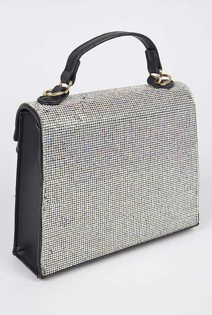 Subduction Glitter Rhinestone Top Handle Bag, Fashion Crystal Crossbody Evening Bag, Sparkling Cocktail Party Club Bling Clutch Purse for Women