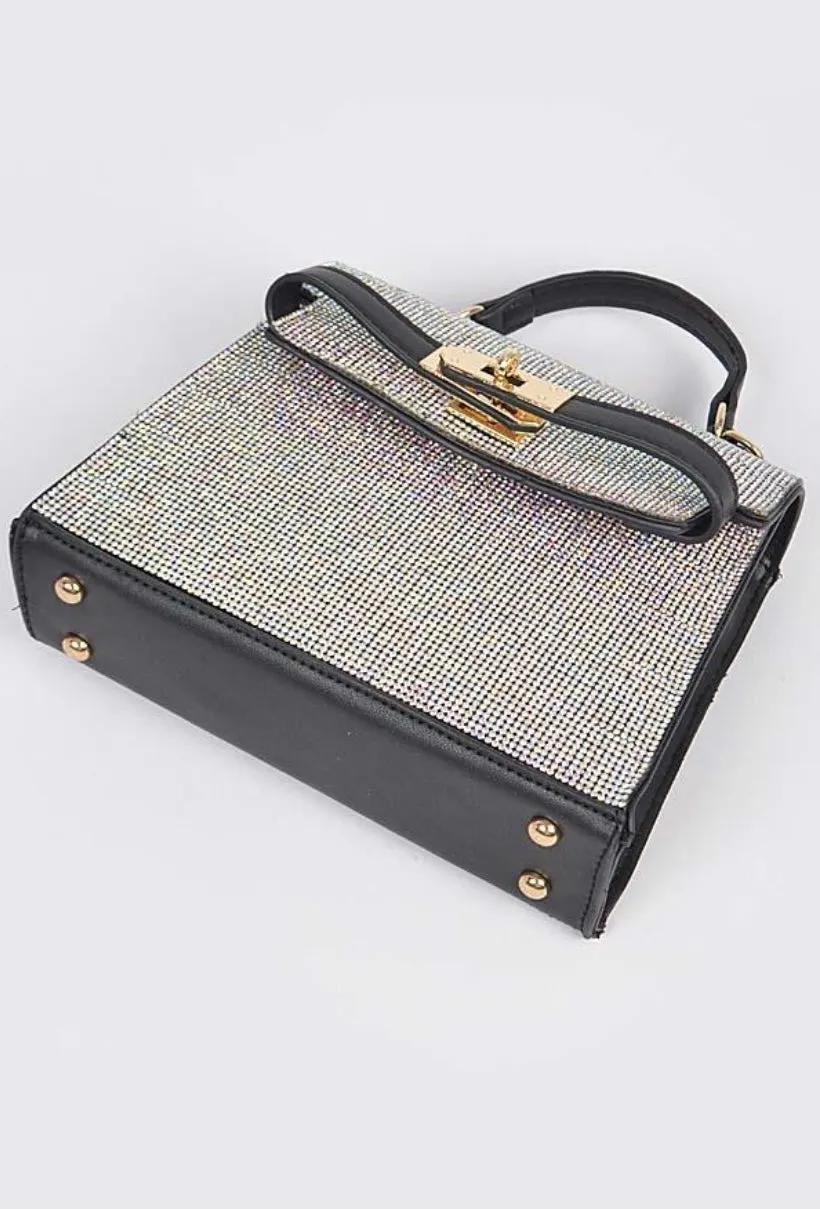 Subduction Glitter Rhinestone Top Handle Bag, Fashion Crystal Crossbody Evening Bag, Sparkling Cocktail Party Club Bling Clutch Purse for Women