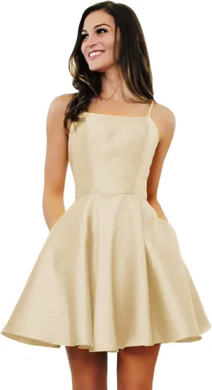 Sukleet Women's Short Homecoming Dresses with Pockets Backless Satin Prom Dress for Teens 2025