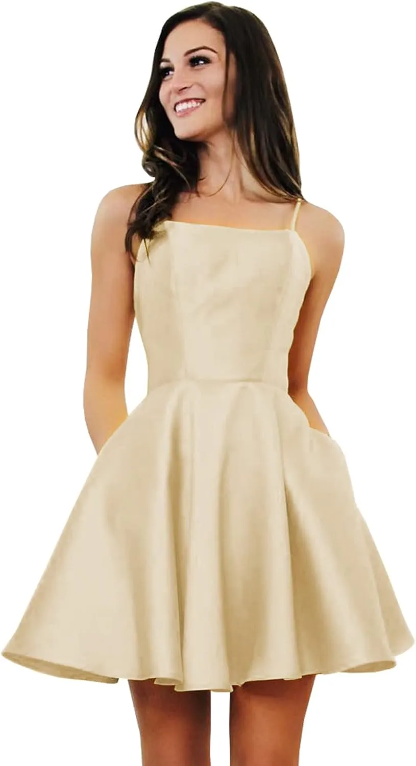 Sukleet Women's Short Homecoming Dresses with Pockets Backless Satin Prom Dress for Teens 2025