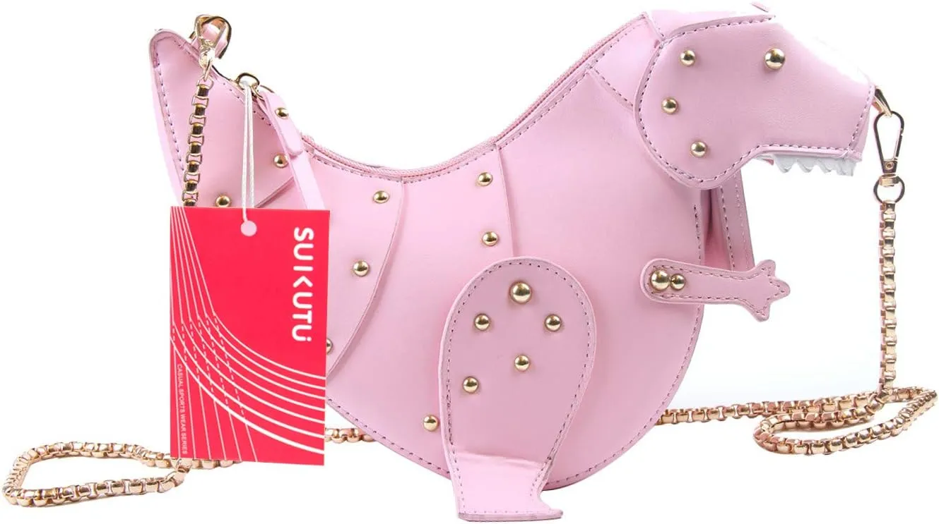 SUKUTU Upgrade Dinosaur Shape PU Leather Rivet Purses for Women, New Girls Crossbody Purses Shoulder Bag