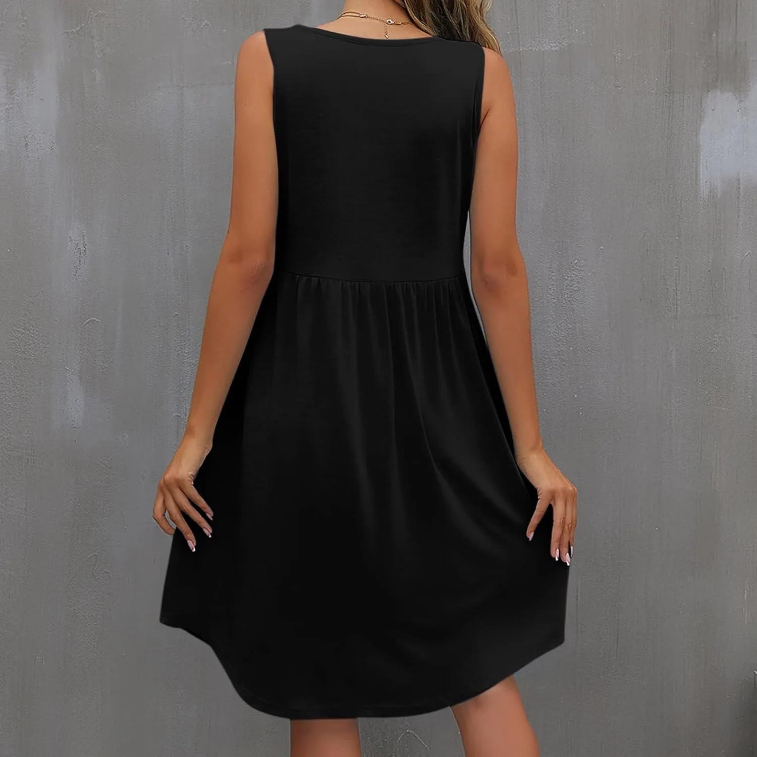 Summer Dress for Women Fashion Round Neck Loose Hem Sleeveless Casual Plus Size Comfy Dresses Working Vacation