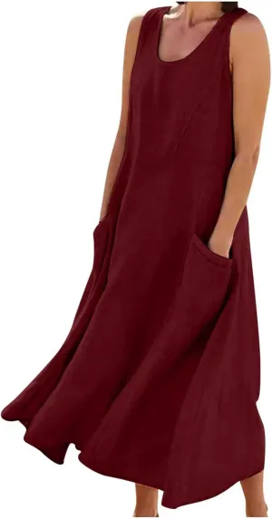 Summer Dresses for Women 2024 Linen Sleeveless Maxi Dresses Casual Plus Size Sundresses Flowy Vacation Long Dresses