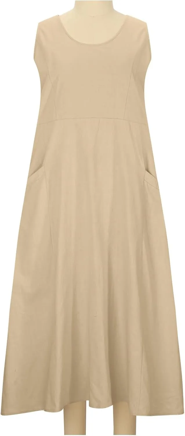 Summer Dresses for Women 2024 Linen Sleeveless Maxi Dresses Casual Plus Size Sundresses Flowy Vacation Long Dresses