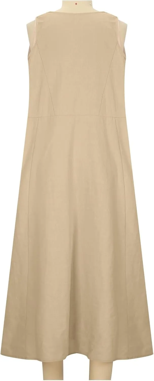 Summer Dresses for Women 2024 Linen Sleeveless Maxi Dresses Casual Plus Size Sundresses Flowy Vacation Long Dresses