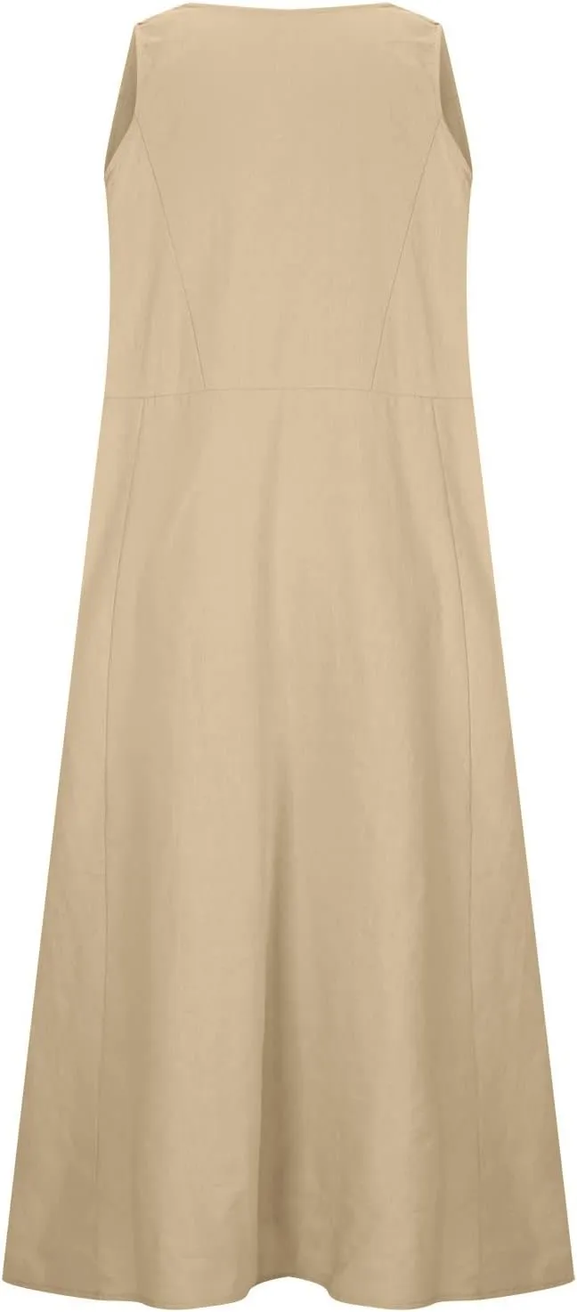 Summer Dresses for Women 2024 Linen Sleeveless Maxi Dresses Casual Plus Size Sundresses Flowy Vacation Long Dresses