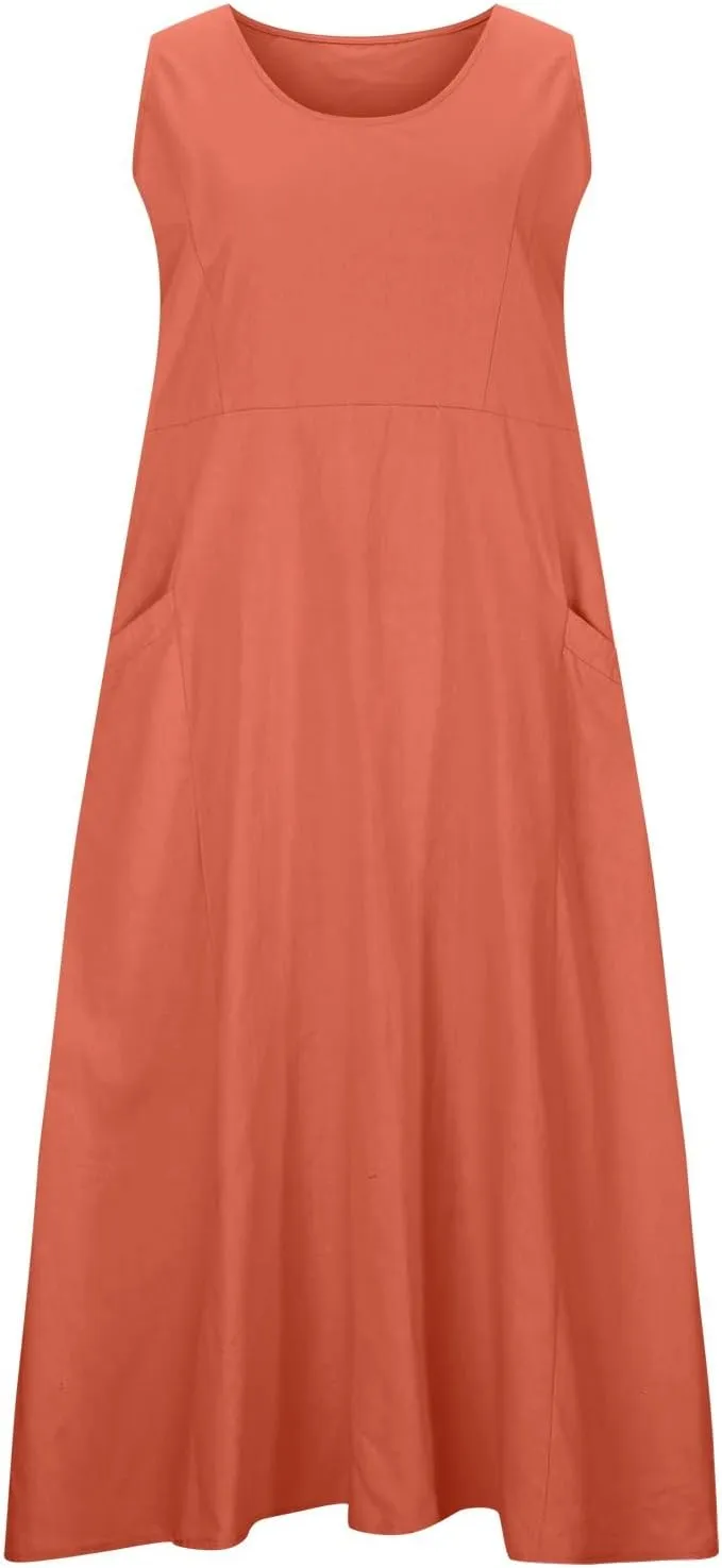 Summer Dresses for Women 2024 Linen Sleeveless Maxi Dresses Casual Plus Size Sundresses Flowy Vacation Long Dresses