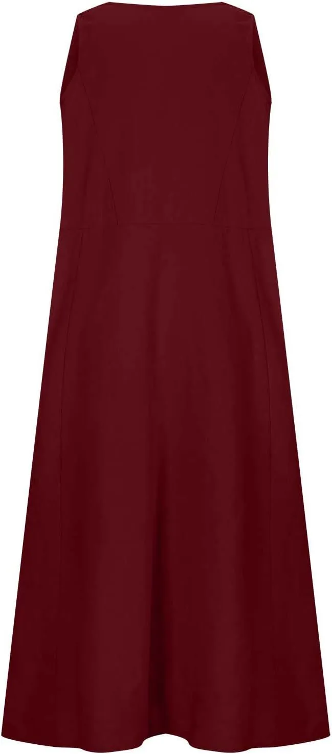 Summer Dresses for Women 2024 Linen Sleeveless Maxi Dresses Casual Plus Size Sundresses Flowy Vacation Long Dresses