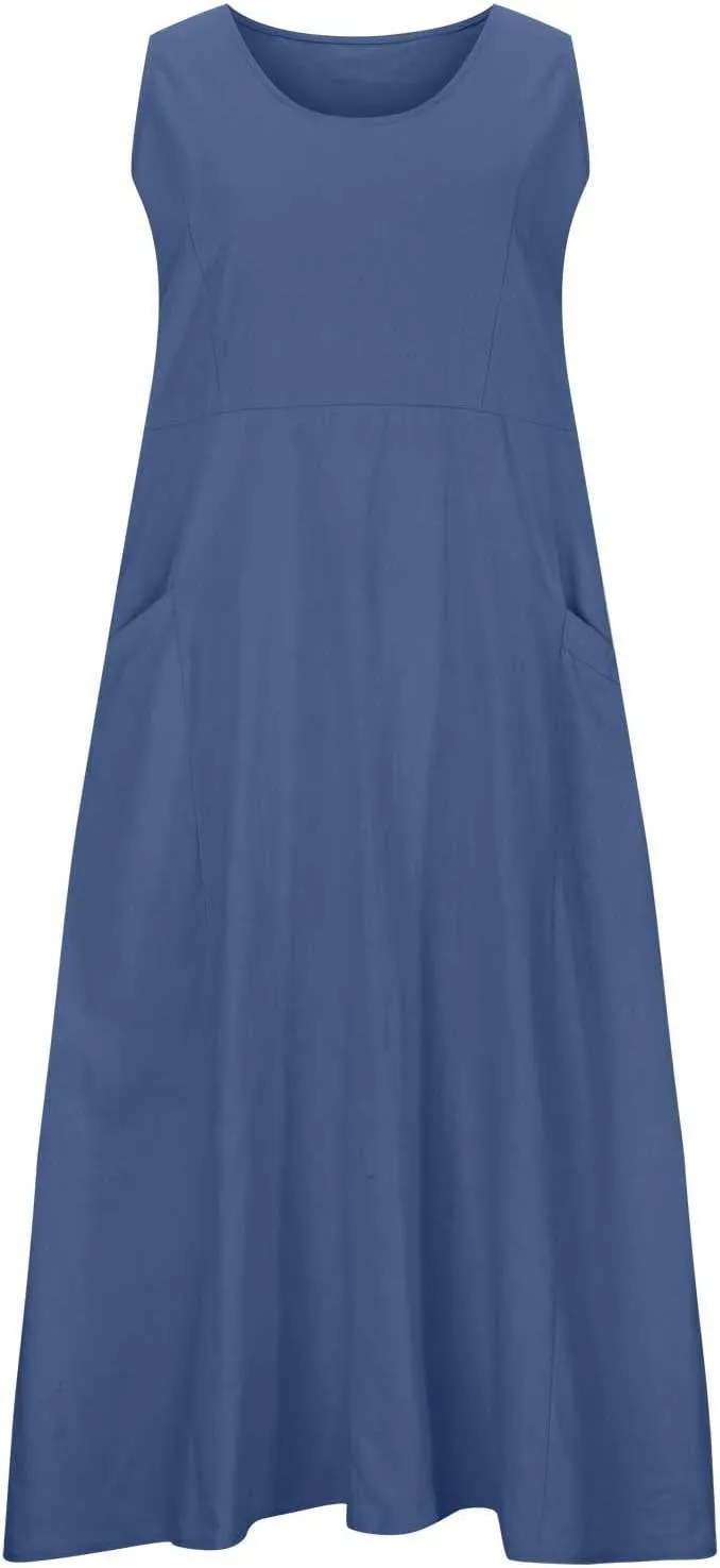 Summer Dresses for Women 2024 Linen Sleeveless Maxi Dresses Casual Plus Size Sundresses Flowy Vacation Long Dresses
