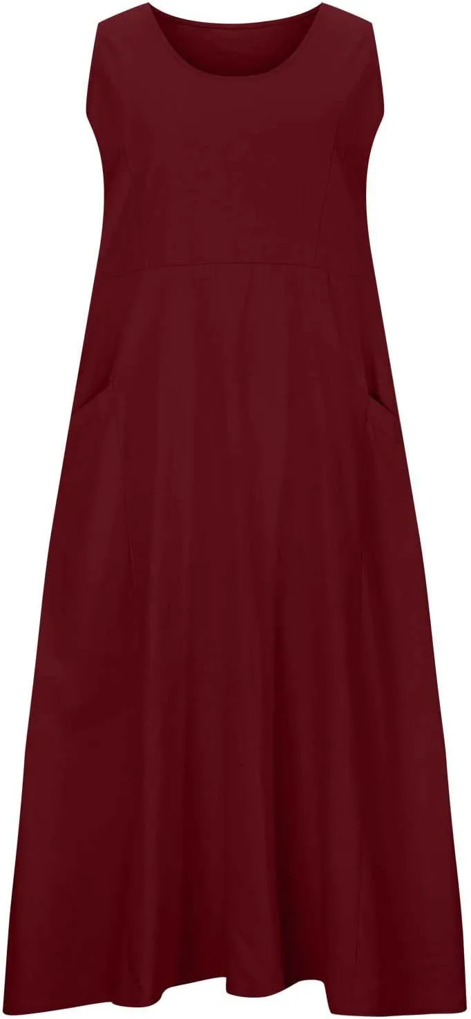 Summer Dresses for Women 2024 Linen Sleeveless Maxi Dresses Casual Plus Size Sundresses Flowy Vacation Long Dresses