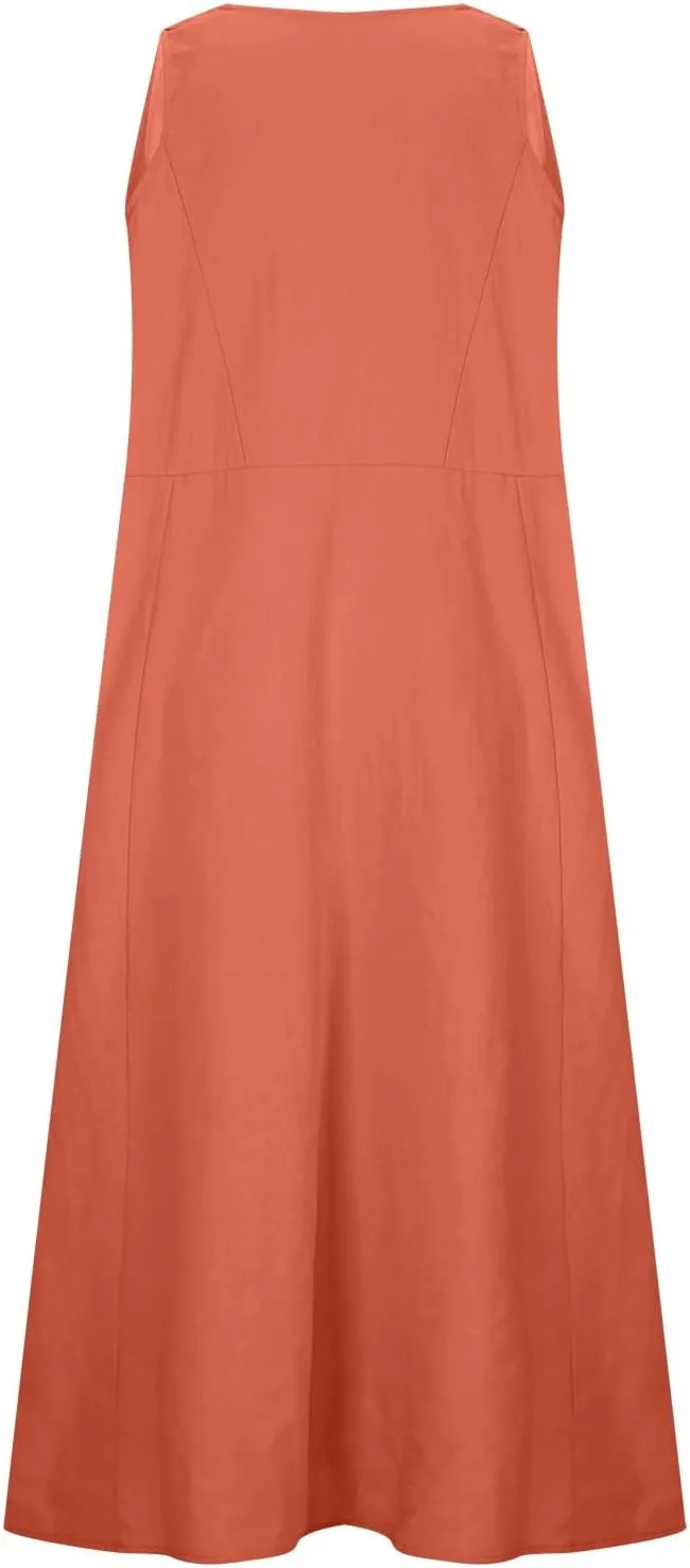 Summer Dresses for Women 2024 Linen Sleeveless Maxi Dresses Casual Plus Size Sundresses Flowy Vacation Long Dresses