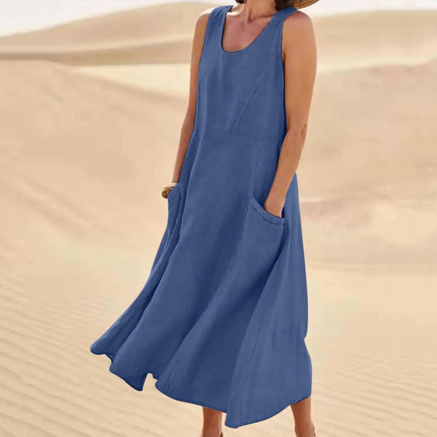 Summer Dresses for Women 2024 Linen Sleeveless Maxi Dresses Casual Plus Size Sundresses Flowy Vacation Long Dresses