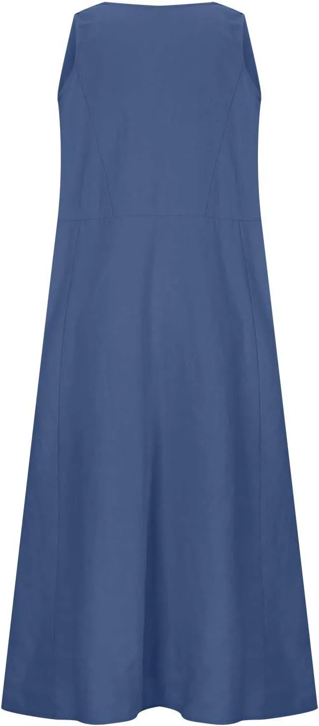 Summer Dresses for Women 2024 Linen Sleeveless Maxi Dresses Casual Plus Size Sundresses Flowy Vacation Long Dresses