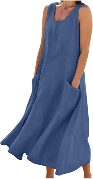 Summer Dresses for Women 2024 Linen Sleeveless Maxi Dresses Casual Plus Size Sundresses Flowy Vacation Long Dresses