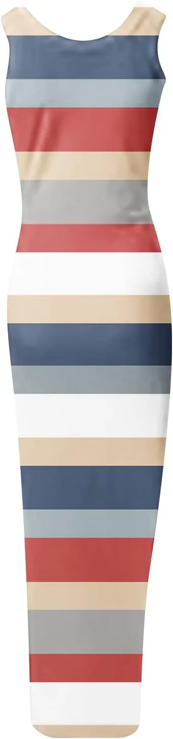 Summer Dresses for Women 2024 Sleeveless Square Neck Drawstring Side Slit Knitted Ribbed Bodycon Sexy Casual Sundress