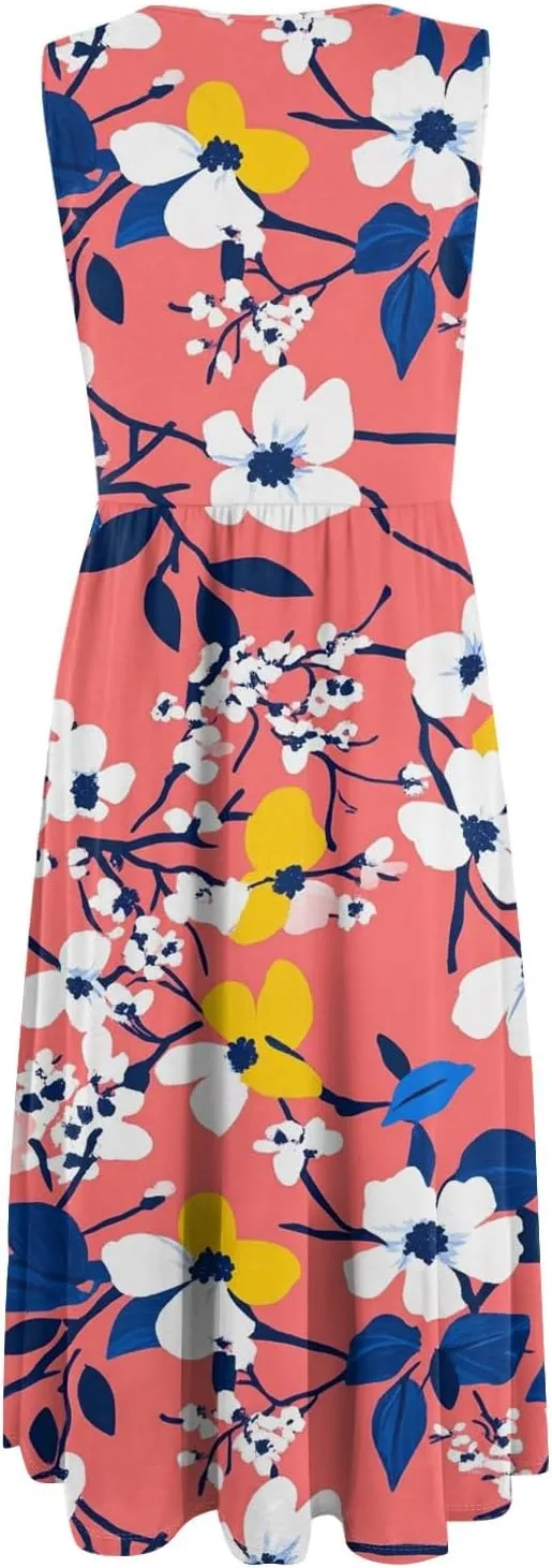 Summer Dresses for Women 2025 Floral Camisole Midi Dress Elegent Empire Waist Plisse Draped Sleeveless Beach Sundresses
