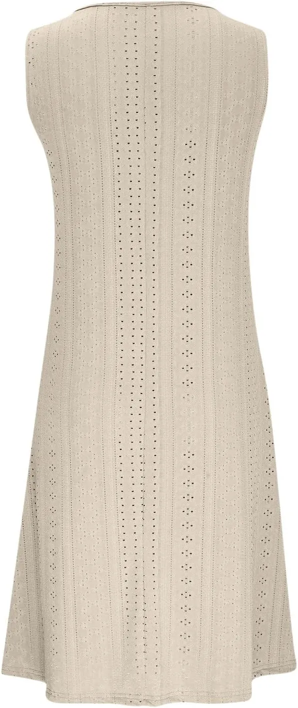 Summer Dresses for Women 2025 V Neck Sleeveless Tank Dresses Soft Eyelet Casual Loose Fitted Mini Sun Dresses
