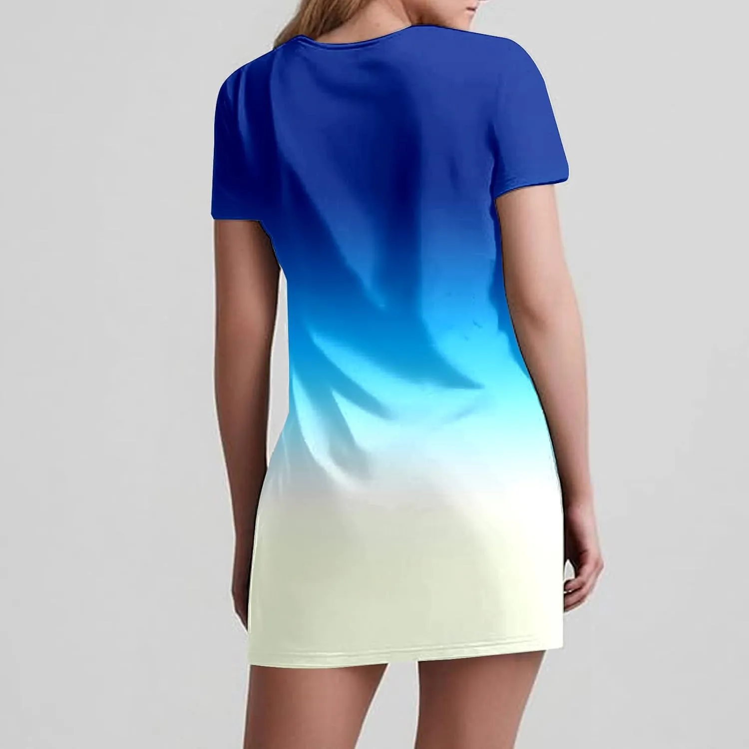 Summer Elegant Dress for Women V Neck Short Sleeve Trendy Skirts Comfy Gradient Color Dresses Walking Vacation
