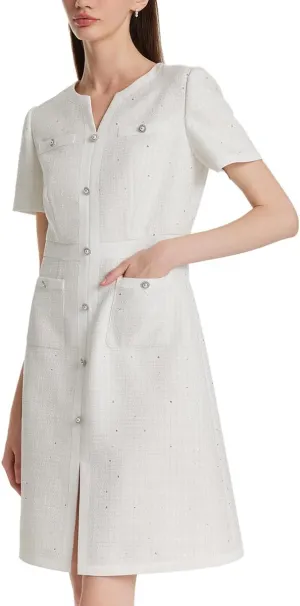 Summer Tweed Dresses for Women Short Sleeve A-Line Mini Crew Neck Lace Elegant Dress Casual Daily