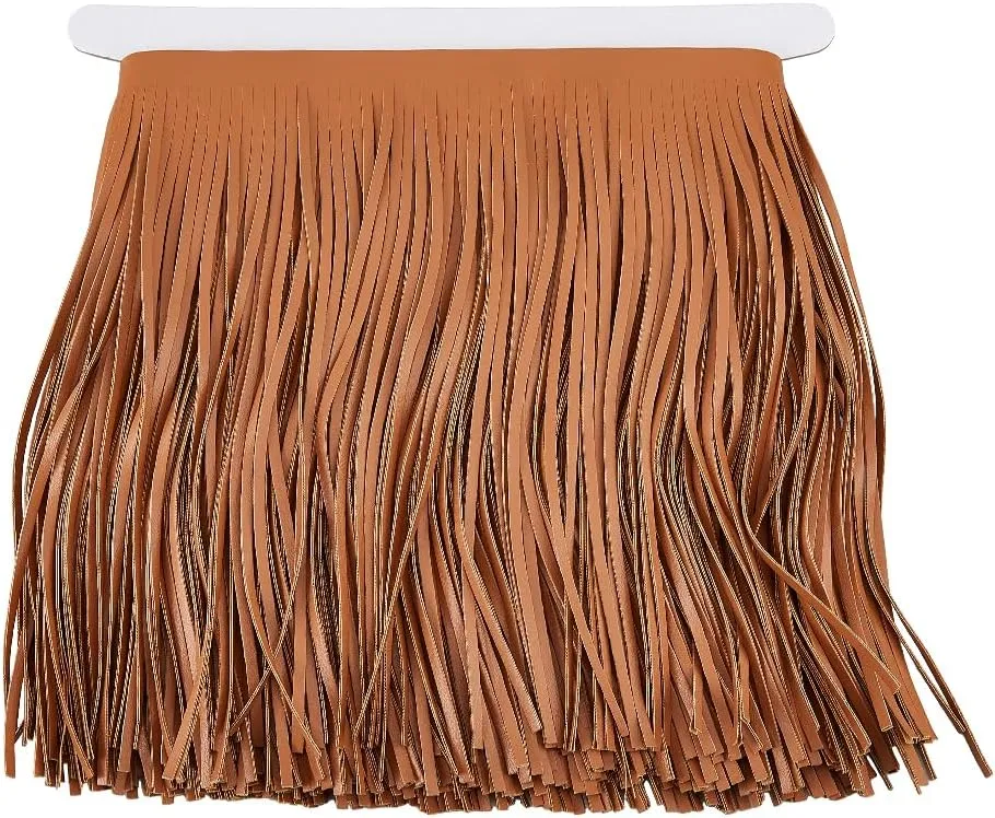 SUPERFINDINGS 1Pc 2M PU Leather Suede Fringe Trim 0.11inch Width Orange Tassel Ribbon Double Side Leather Sewing Tassel Fringe for DIY Craft Skirt Dress Curtain Clothing Handbag Sewing