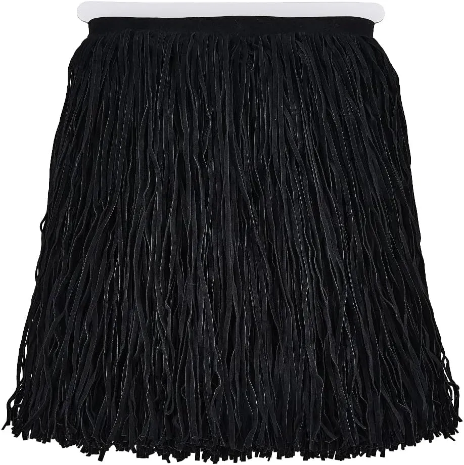 SUPERFINDINGS 2M PU Leather Suede Fringe Trim Black Tassel Trim Double Side Leather Sewing Tassel Fringe for DIY Craft Skirt Dress Curtain Clothing Handbag Sewing