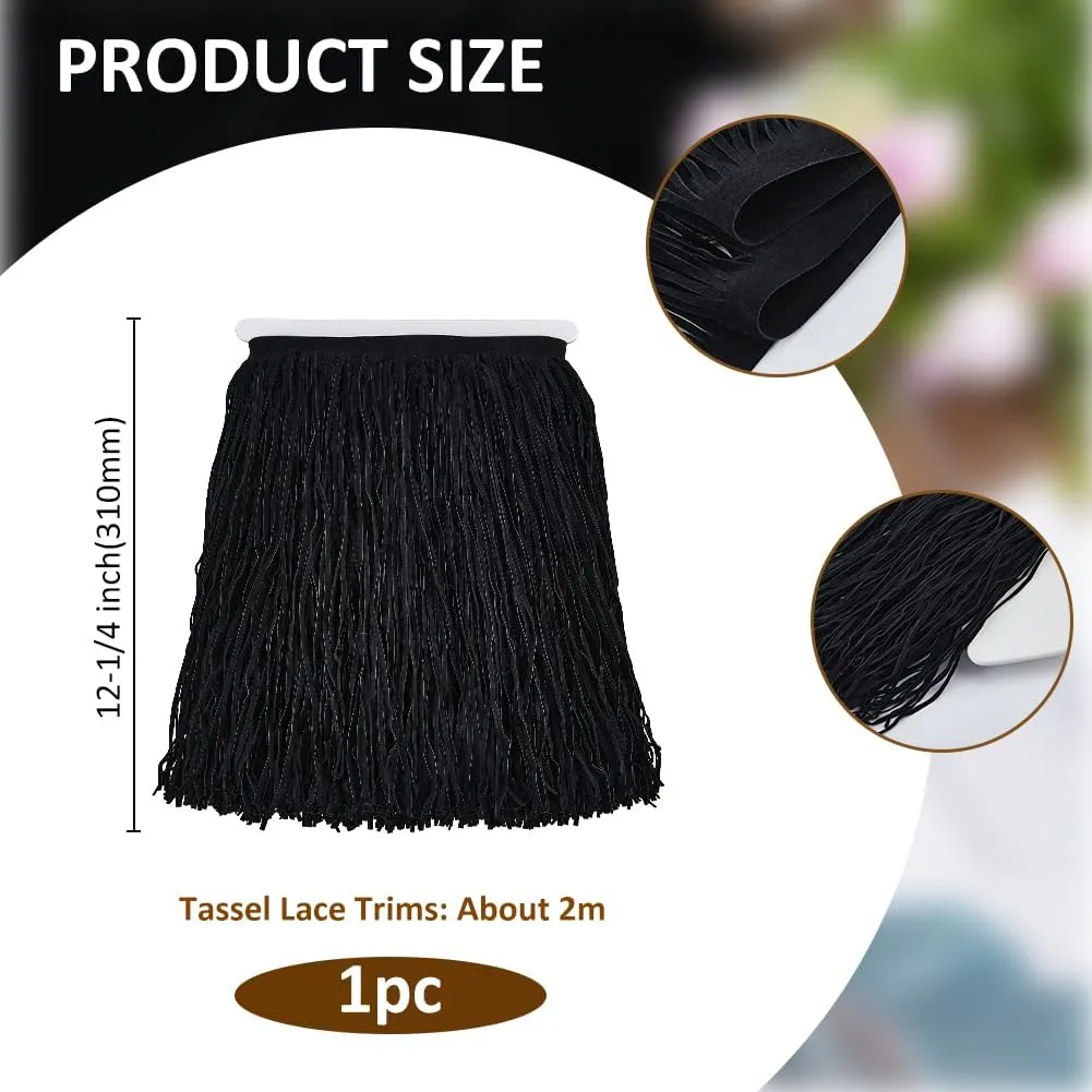 SUPERFINDINGS 2M PU Leather Suede Fringe Trim Black Tassel Trim Double Side Leather Sewing Tassel Fringe for DIY Craft Skirt Dress Curtain Clothing Handbag Sewing