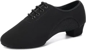 SWDZM Men&Women Ballroom Dance Shoes Lace-up Closed Toe Latin Modern Performance Dance Practice Teaching Shoes,MF2805,Heel-1.38'',Black, 8 US