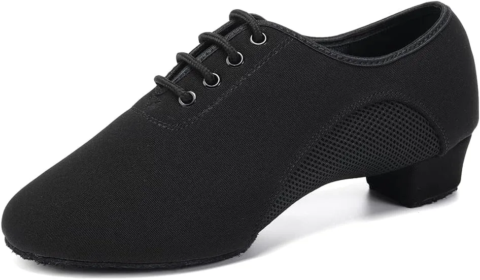 SWDZM Men&Women Ballroom Dance Shoes Lace-up Closed Toe Latin Modern Performance Dance Practice Teaching Shoes,MF2805,Heel-1.38'',Black, 8 US