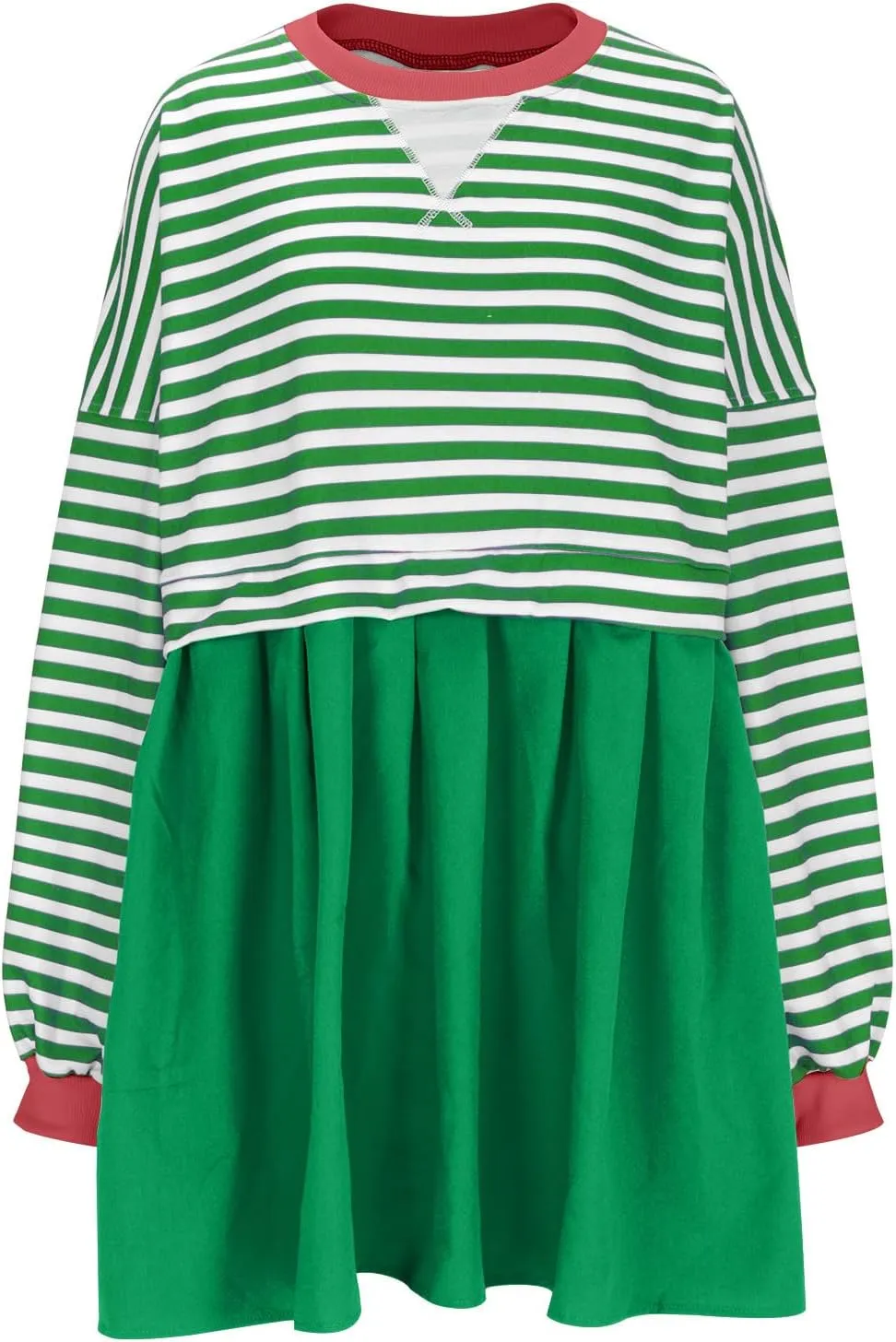 Sweatshirt Dresses for Women Striped Long Sleeve Pleated Patchwork Tops Dress Plus Size Mini Sweater Dress Fall 2024