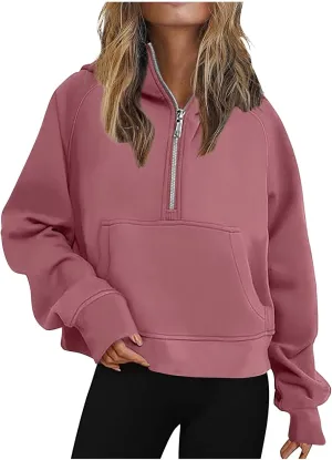Sweatshirt For Women 1/2 Zipper Long Sleeve Crop Sweatshirts Loose Casual Fashion Y2K Clothes with Pocket