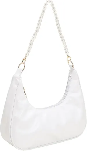 SweatyRocks Women's Pearls Chain Top Handle Shoulder Bags PU Leather Zipper Hobo Bags Clutch Purses