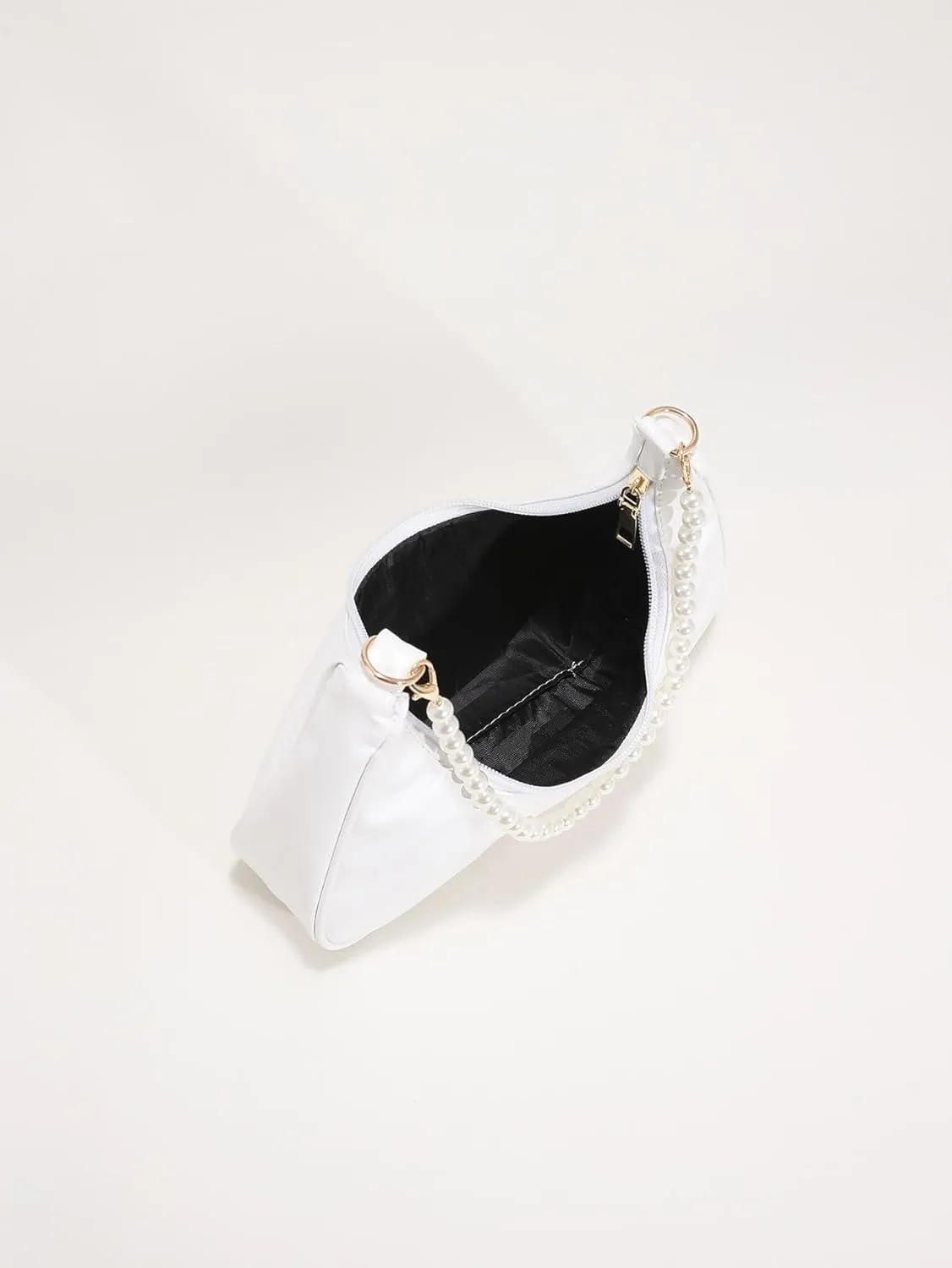 SweatyRocks Women's Pearls Chain Top Handle Shoulder Bags PU Leather Zipper Hobo Bags Clutch Purses