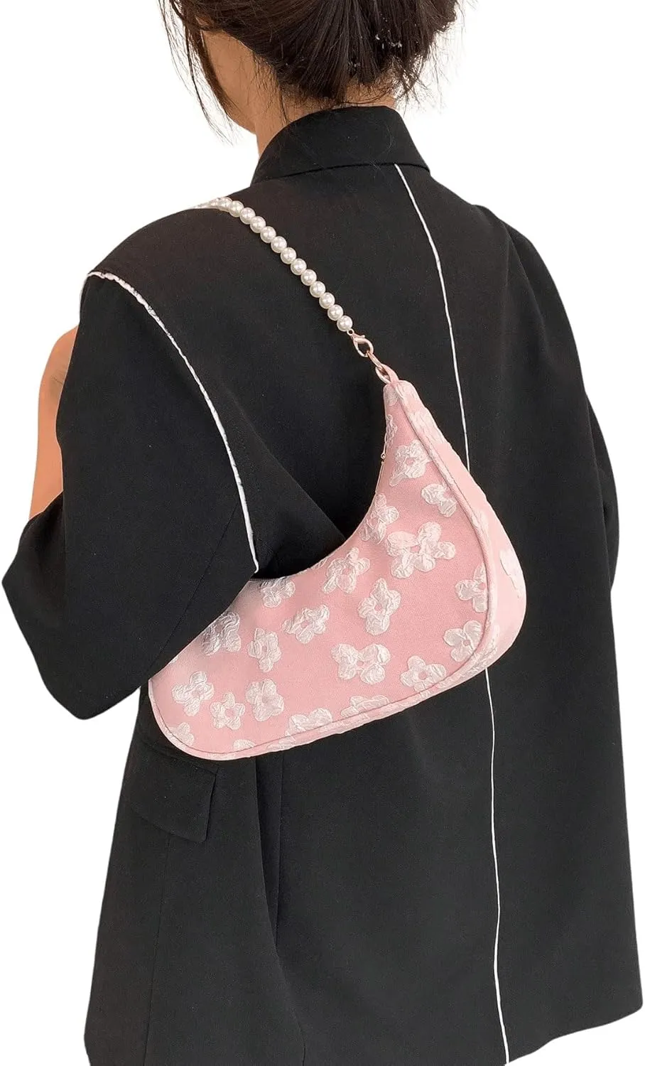 SweatyRocks Women's Pearls Chain Top Handle Shoulder Bags PU Leather Zipper Hobo Bags Clutch Purses