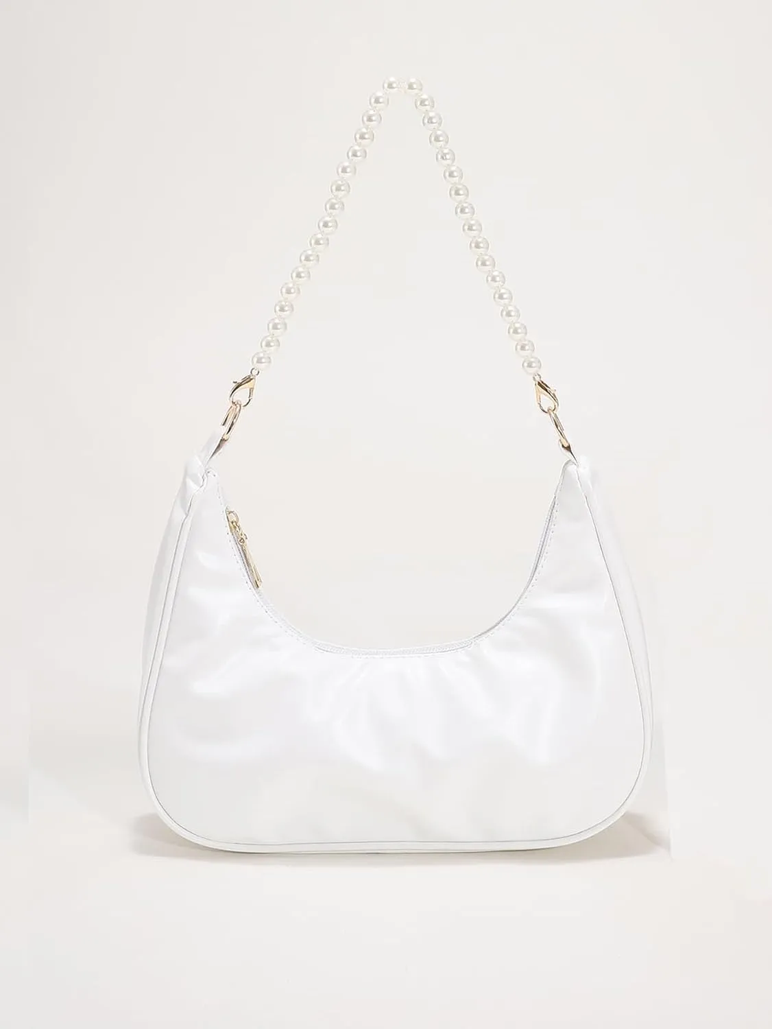 SweatyRocks Women's Pearls Chain Top Handle Shoulder Bags PU Leather Zipper Hobo Bags Clutch Purses