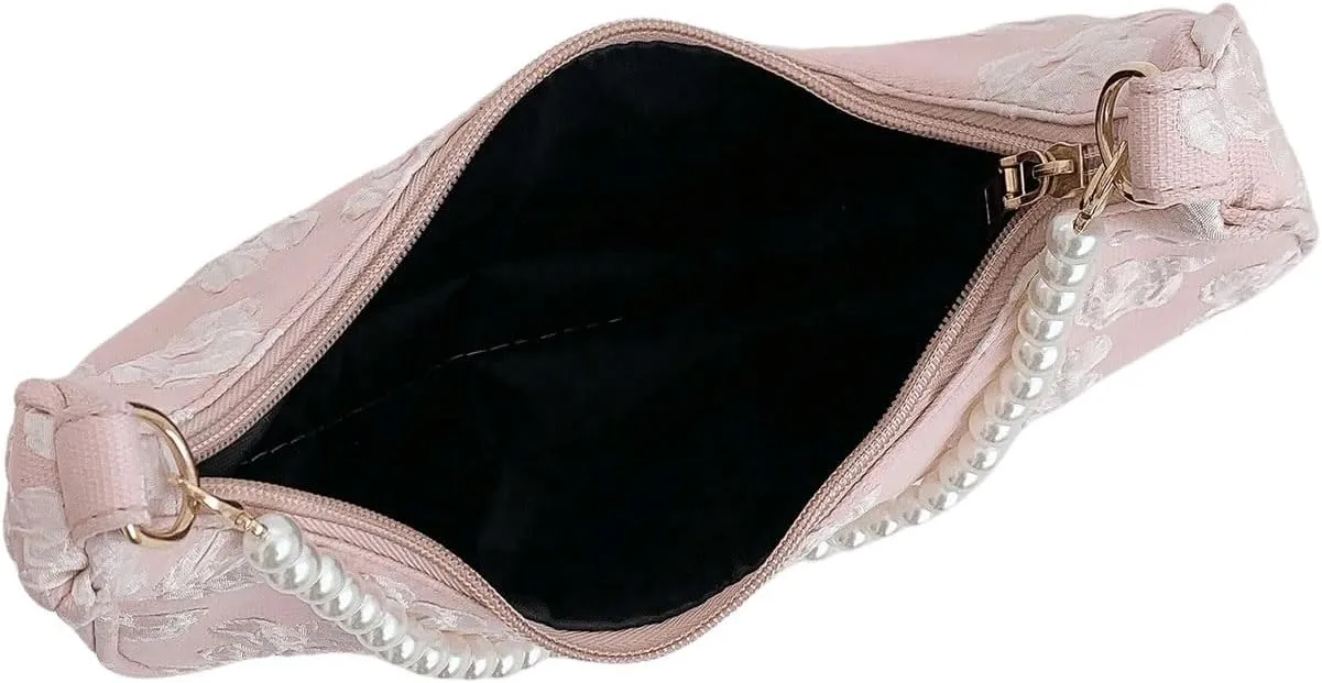 SweatyRocks Women's Pearls Chain Top Handle Shoulder Bags PU Leather Zipper Hobo Bags Clutch Purses