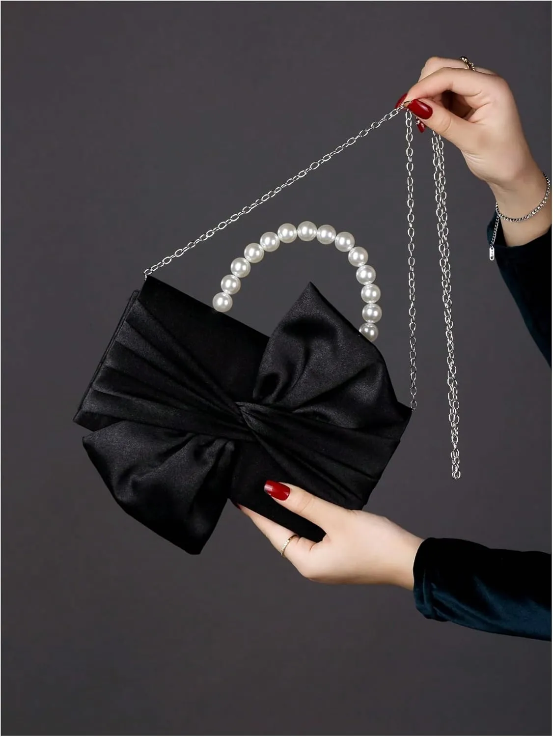 SweatyRocks Women's Satin Evening Bag Bow Clutch Purse Formal Party Handbag