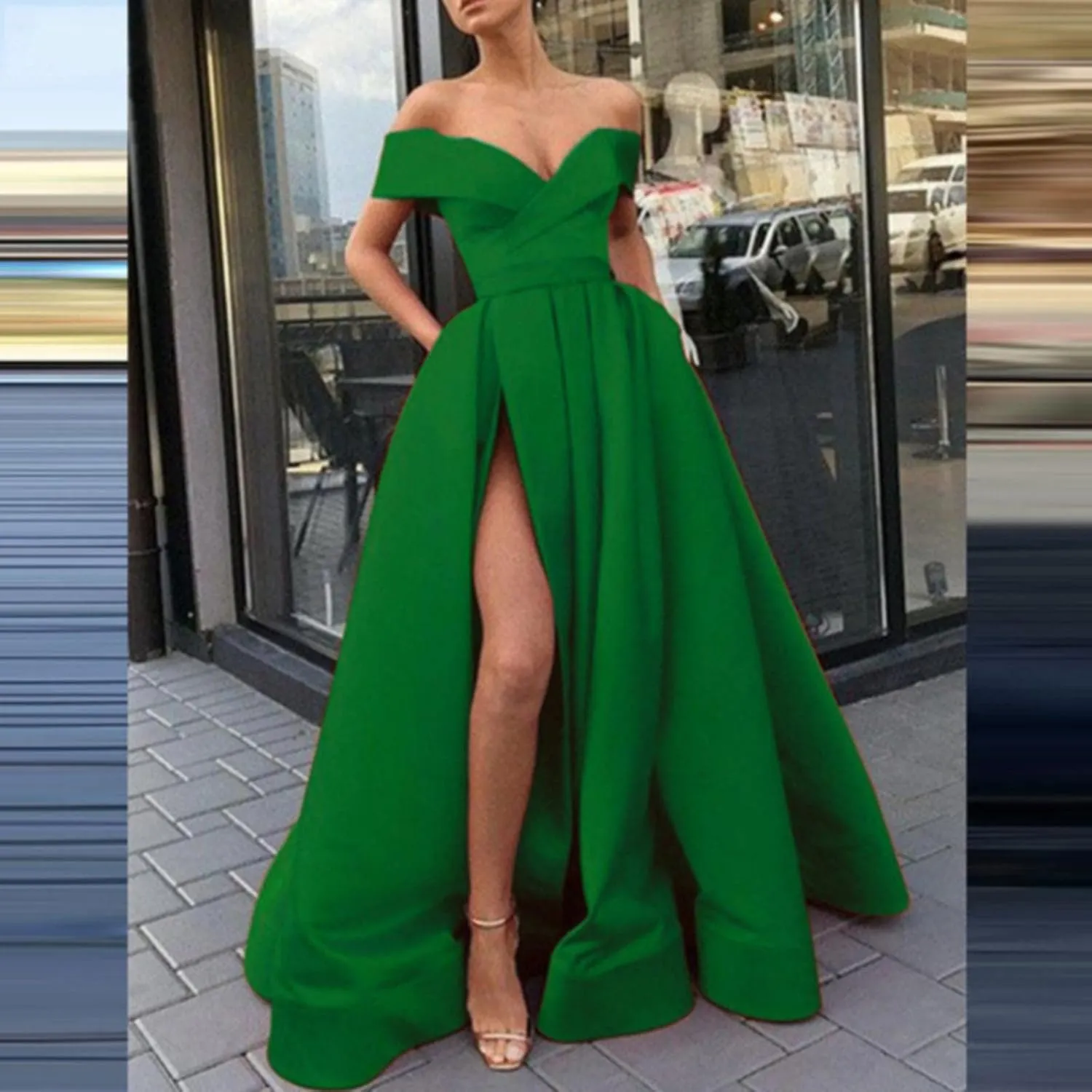 Sweetheart Ball Gown Dresses Prom Dress Formal V Neck Prom Gown for Women Elegant Gown 3/4 Sleeve Maxi Dress Empire