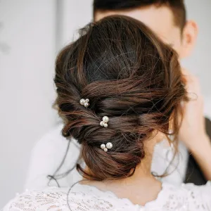 SWEETV Bridal Hair Pins Pearl Headpiece for Brides, Bridesmaids, and Flower Girls - 3Pcs Wedding Hair Clips and Pieces