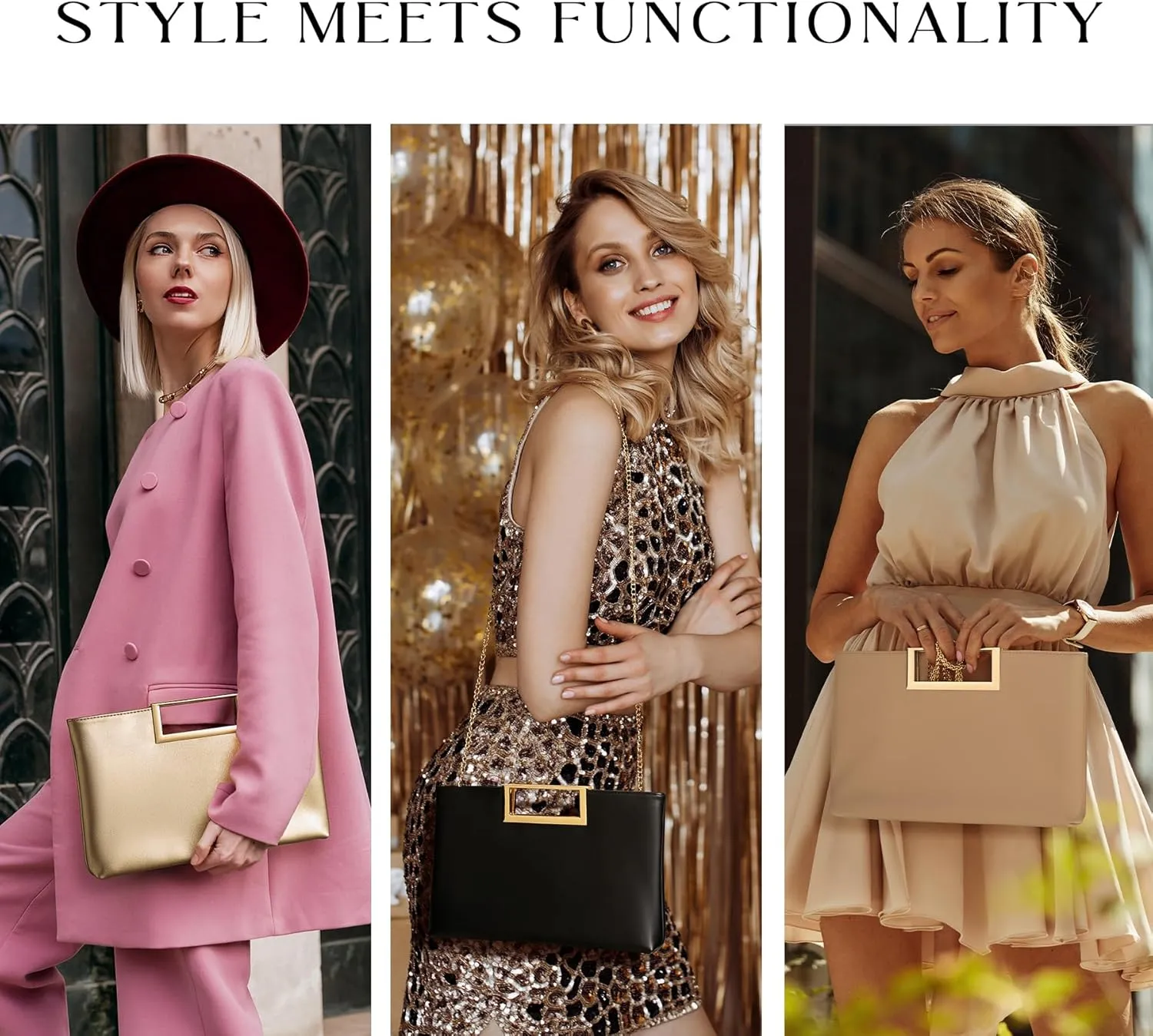 SWEETV Clutch Purses for Women Evening Formal, Fashion PU Leather Purse for Prom, Cocktail, and Wedding,Nina