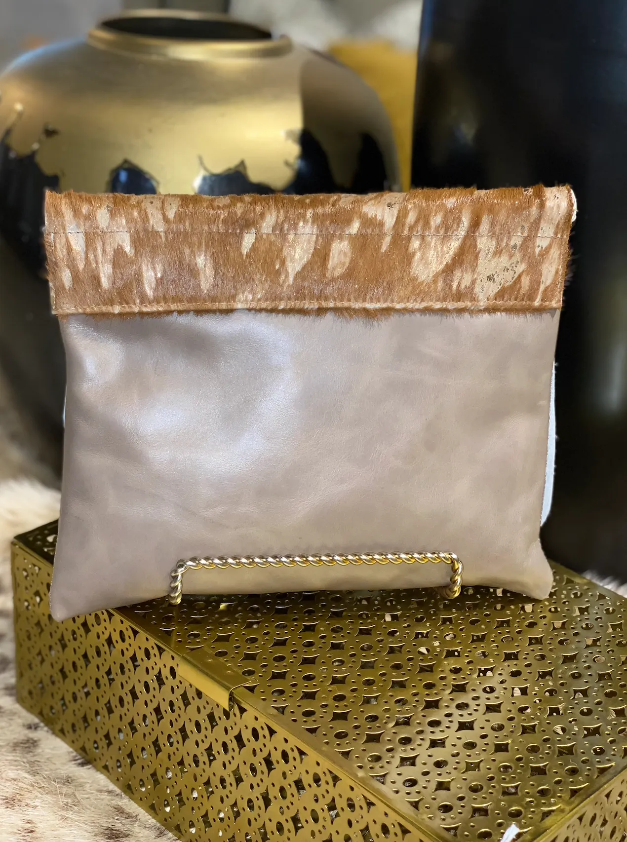 Tan Double Leather Cowhide Flap With Gold Chain