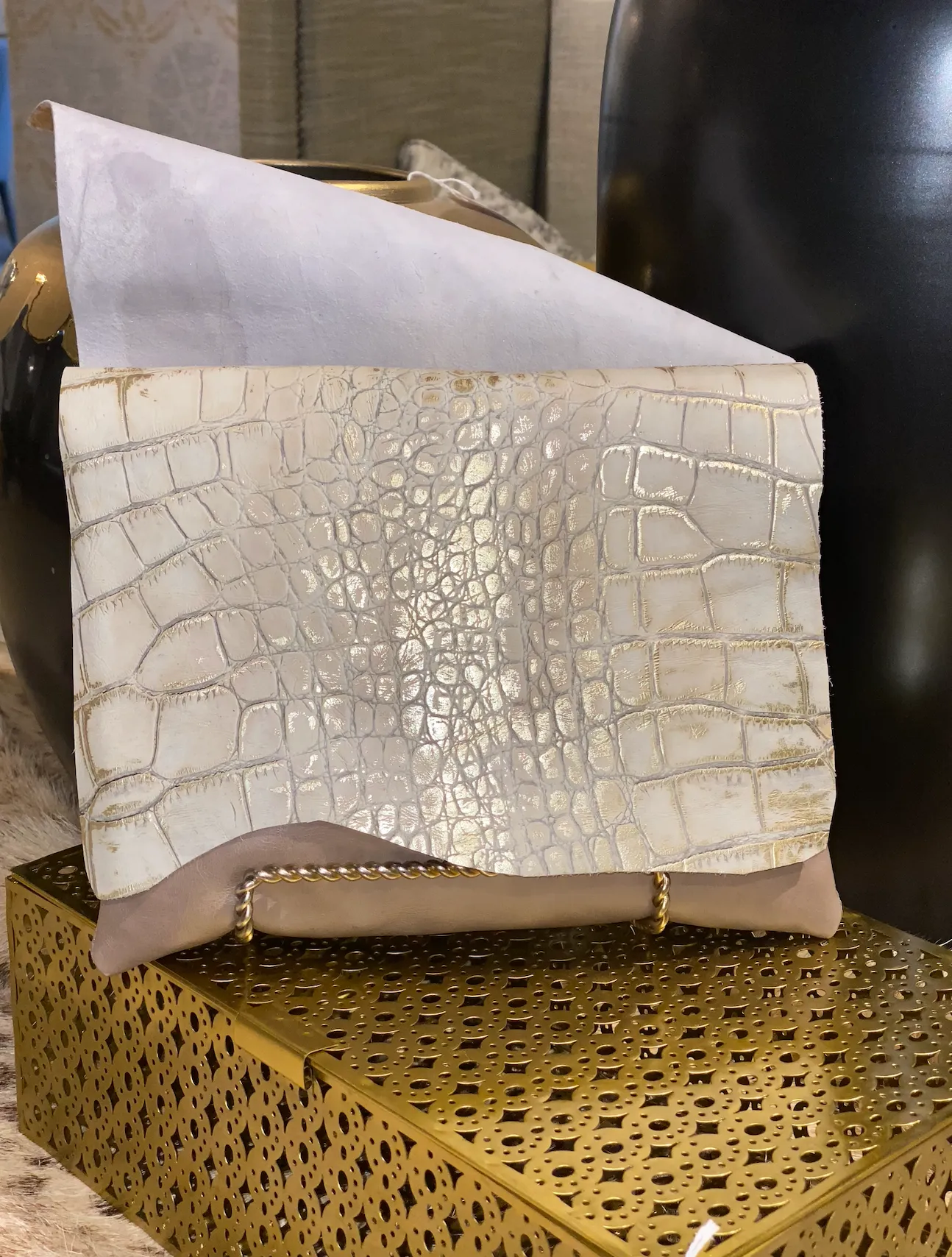 Tan Double Leather Cowhide Flap With Gold Chain