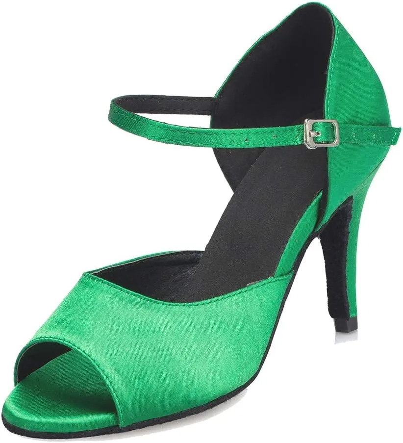 TDA Women's Fashion Ankle Strap Peep Toe Satin Stiletto Heel Social Tango Ballroom Latin Dance Wedding Shoes