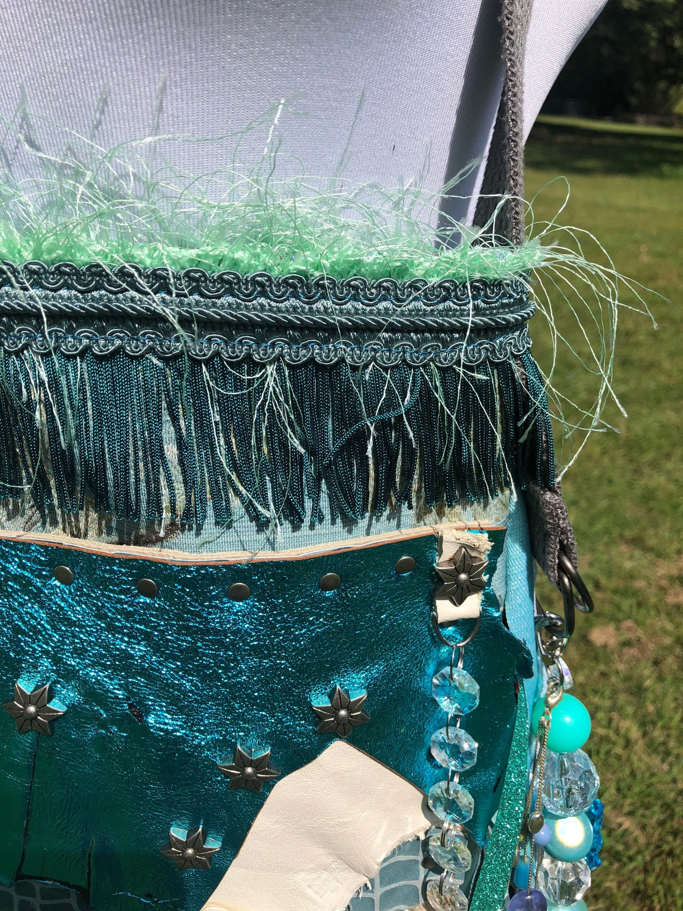 Teal Water Goddess Bag, Embellished Boho Hippie Bag with Vintage Charm.