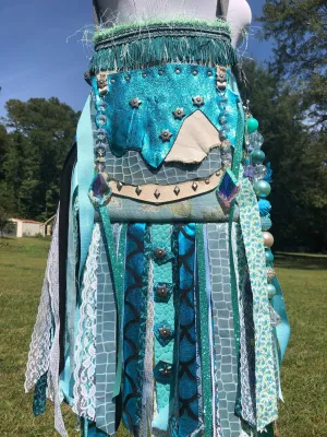Teal Water Goddess Bag, Embellished Boho Hippie Bag with Vintage Charm.