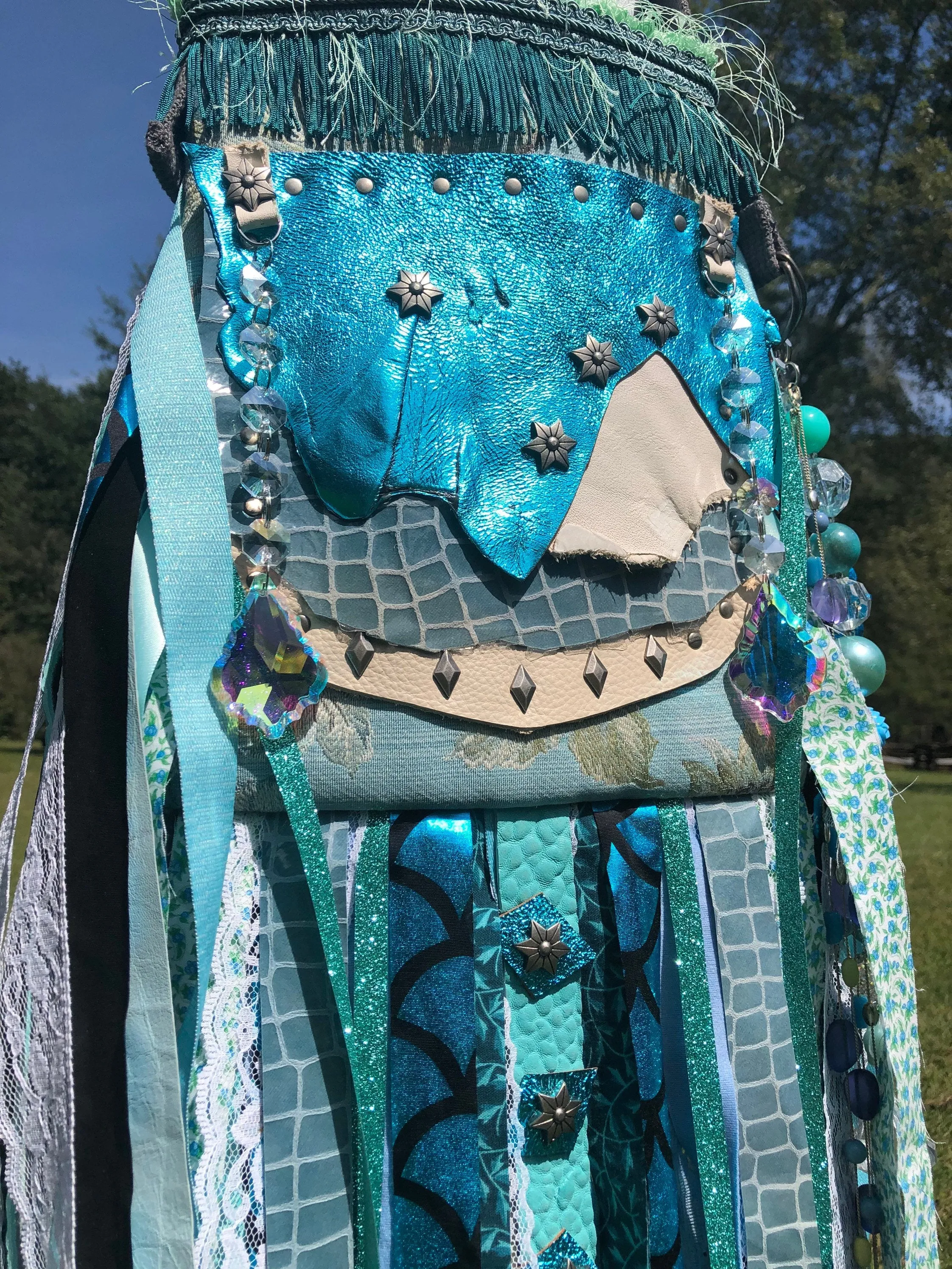Teal Water Goddess Bag, Embellished Boho Hippie Bag with Vintage Charm.