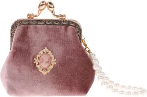 TENDYCOCO Vintage Purse Ladies Women Sky-blue Style Wallet Lady Chian - Girls Portable Lock Pearl Coin Kiss Pouch with Clasp Small Lovely for Fashion Retro Change Bag Money