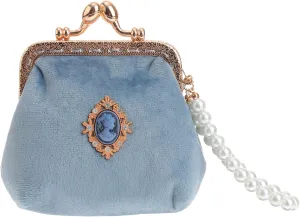 TENDYCOCO Vintage Purse Ladies Women Sky-blue Style Wallet Lady Chian - Girls Portable Lock Pearl Coin Kiss Pouch with Clasp Small Lovely for Fashion Retro Change Bag Money